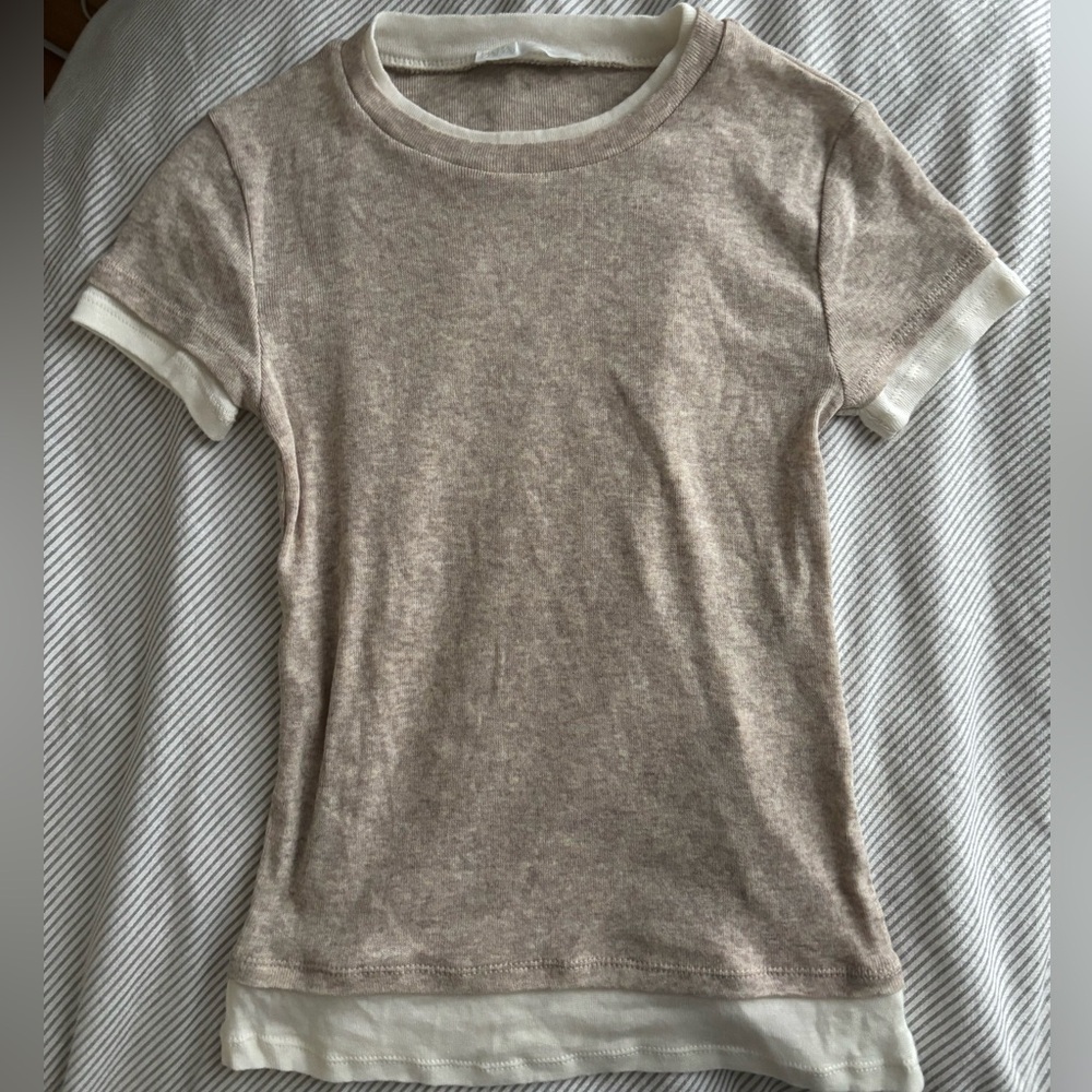 Zara Tan and Cream Short Sleeve Tee